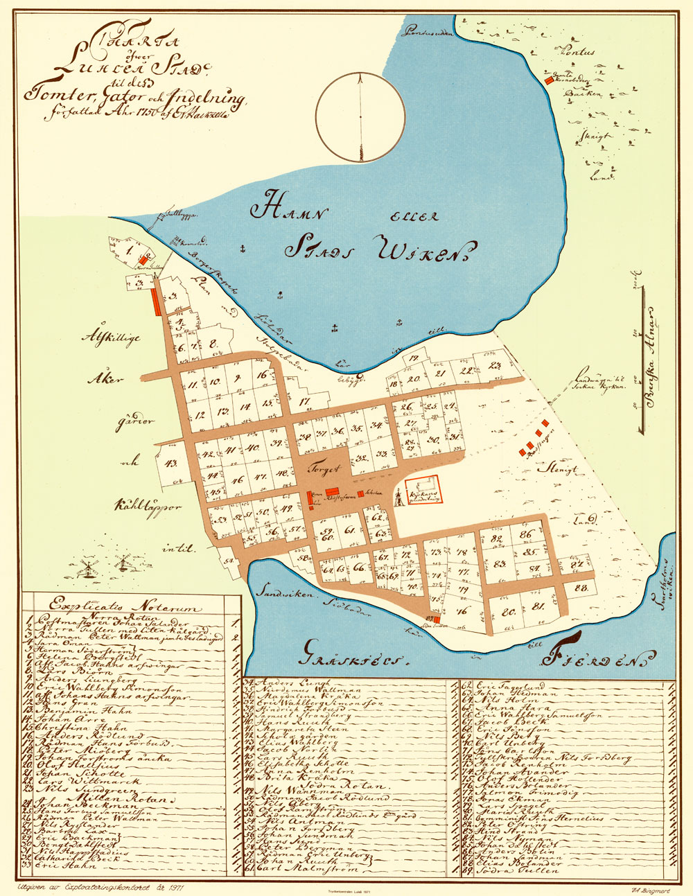 Karta Luleå stad 1750.