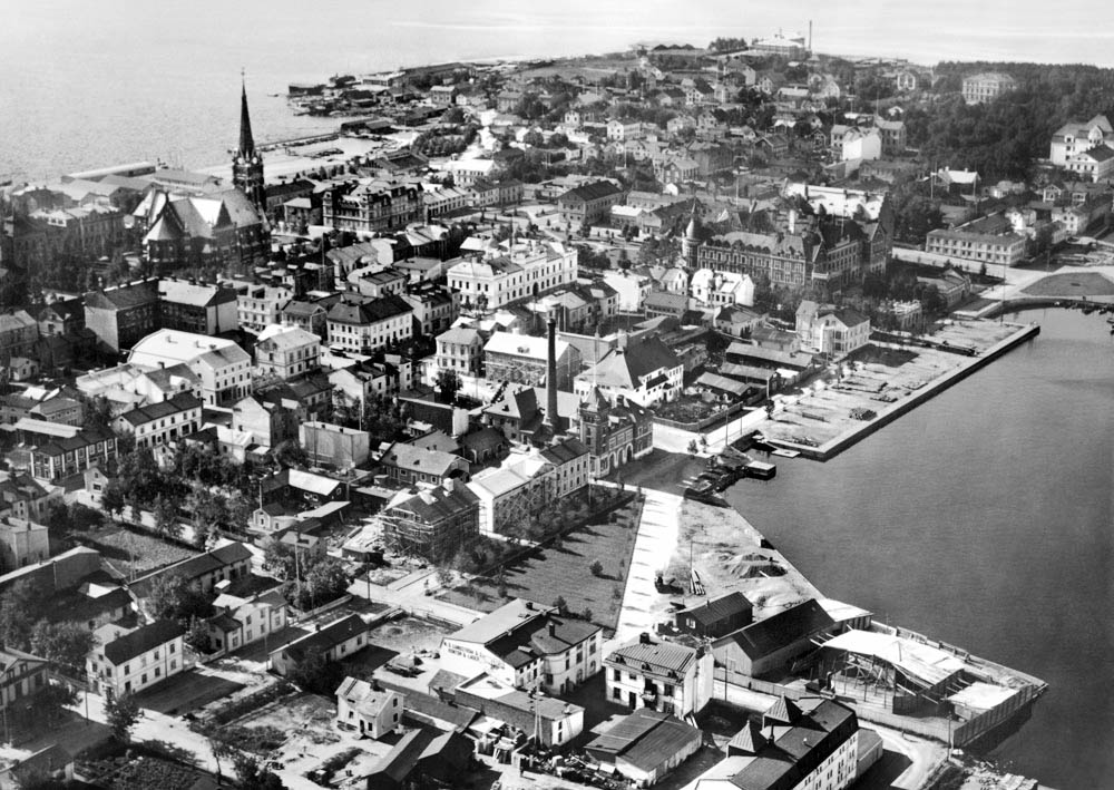 Flygfoto över centrala Luleå 1928.