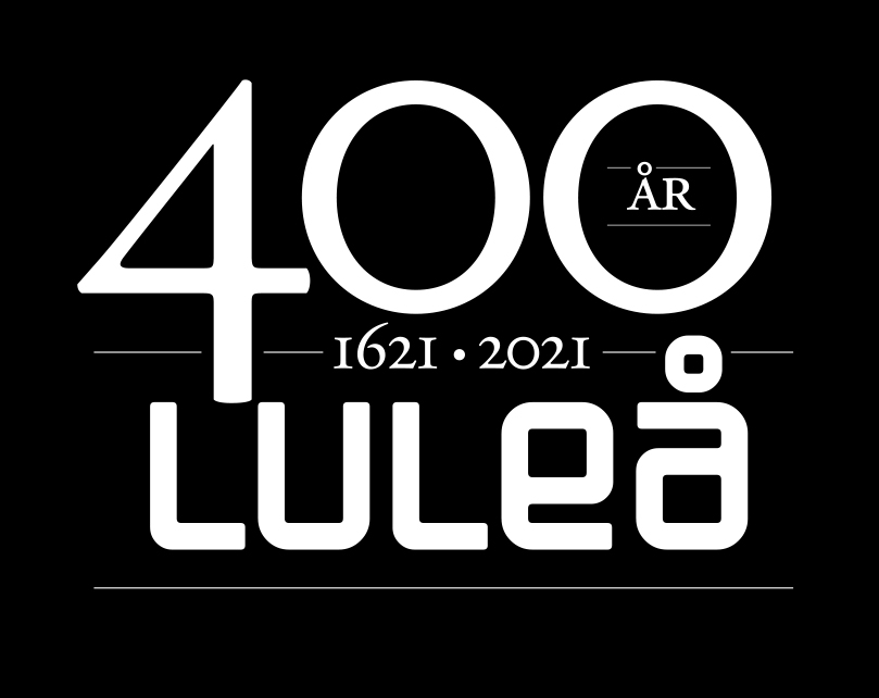 Logga för firandet av Luleå 400 år som stad. På loggan syns texten 400 år, 1621, 2021 samt Luleå.