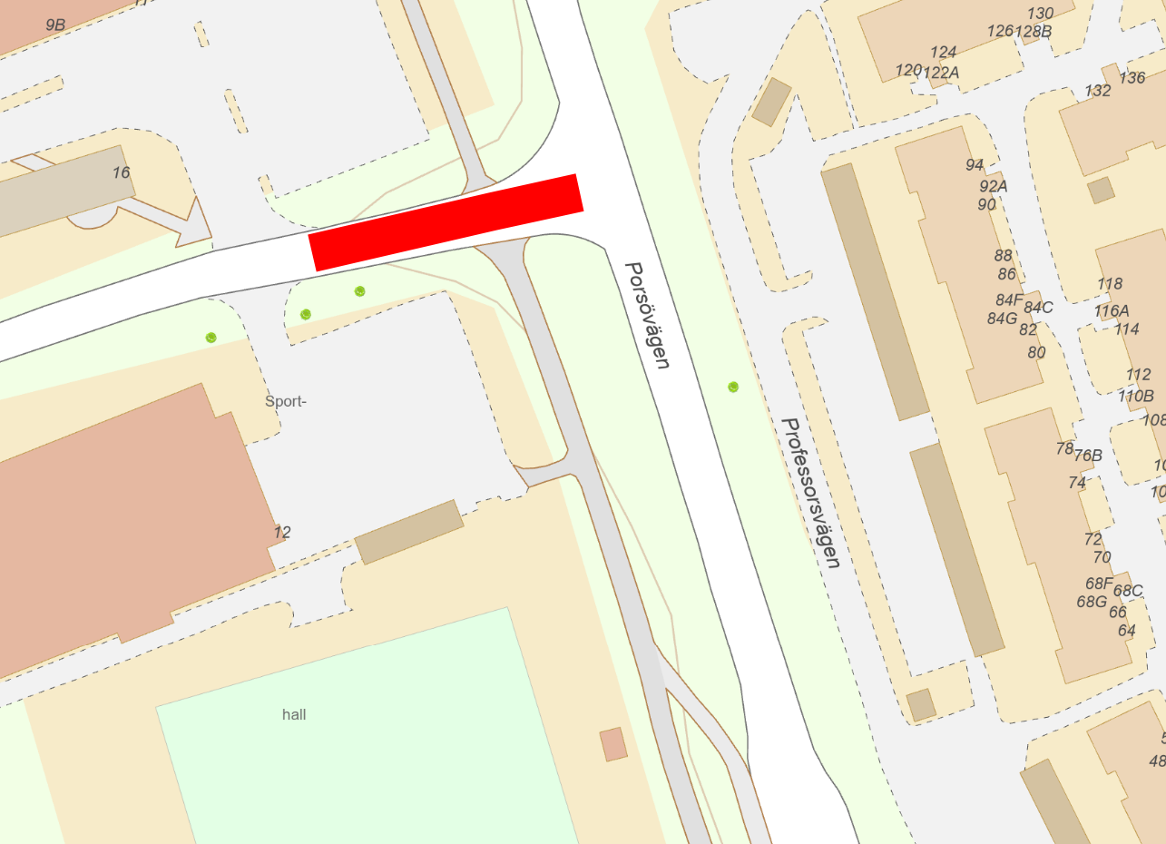 Korsningen Porsövägen/Universitetsvägen hålls stängd under byggtiden.