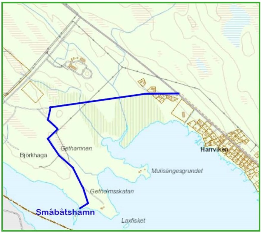 Karta som visar alternativ väg att köra till Laxfisket från Gamla Lövskärsvägen