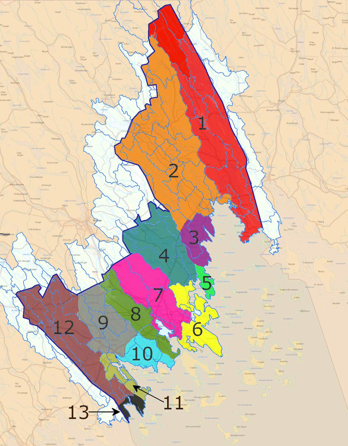 Bilden föreställer luleå kommuns 13 inventeringsområden.