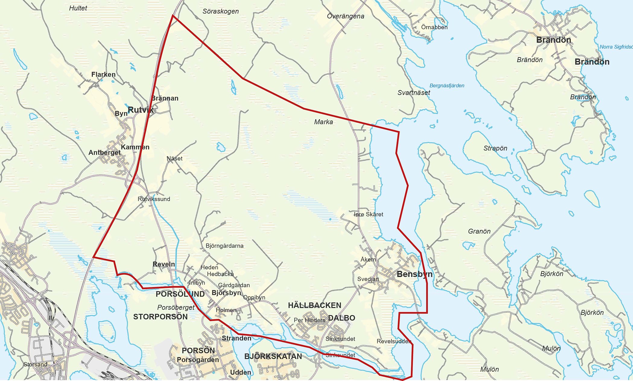 Karta över området Bensbyn - Björsbyn