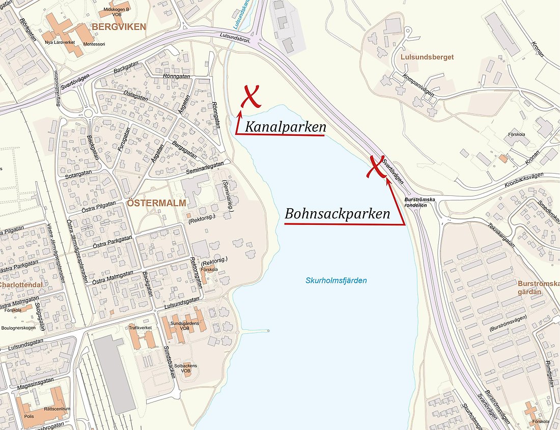 Karta över Kanalparken och Bohnsackparken